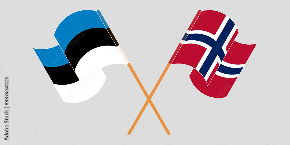 Crossed and waving flags of Estonia and Norway Crossed and waving flags of Estonia and Norway