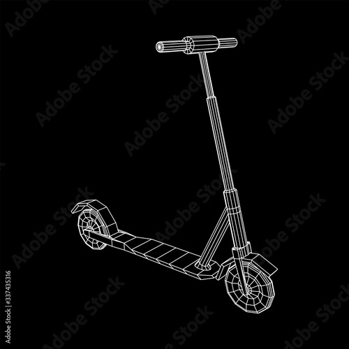 Roller scooter balance kick push bike. Eco alternative city transport. Wireframe low poly mesh vector illustration.