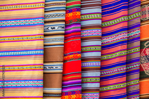 Colored blankets for Sale in Salar of Uyuni tourist market. Bolivia