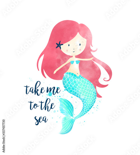 Hand drawing mermaid illustration vector for girls print design.