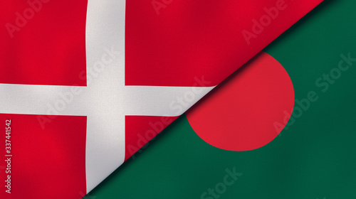 The flags of Denmark and Bangladesh. News, reportage, business background. 3d illustration photo