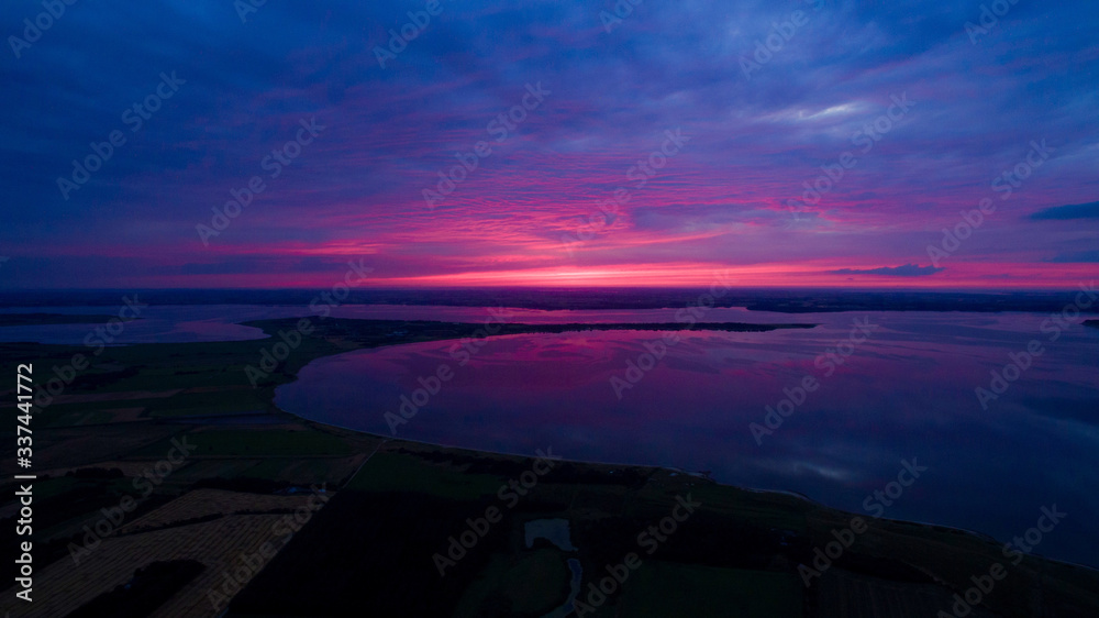 ocean sunset from a drone ocean sunset from a drone