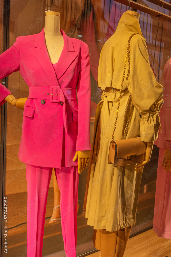 Italy, Milan, February 13, 2020, fashion shop window with mannequins
