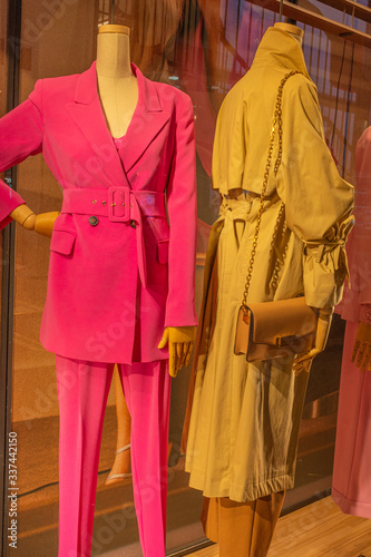 Italy, Milan, February 13, 2020, fashion shop window with mannequins