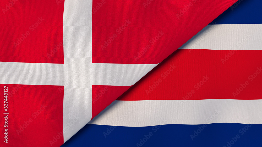 Fototapeta premium The flags of Denmark and Costa Rica. News, reportage, business background. 3d illustration