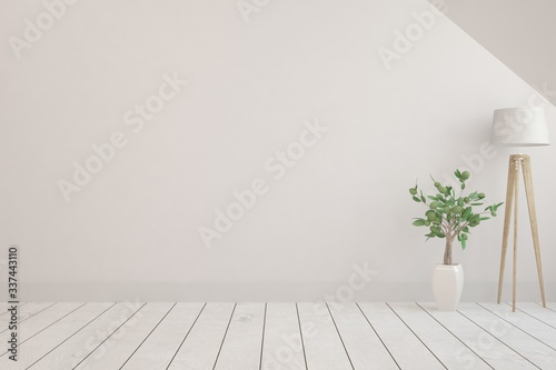 White empty room. Scandinavian interior design. 3D illustration