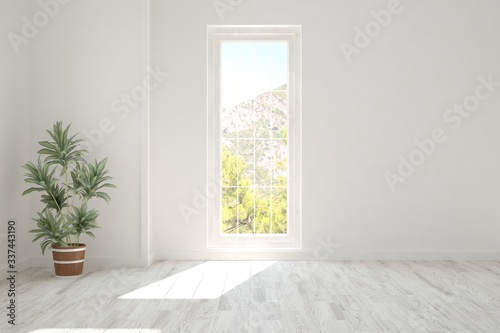 White empty room. Scandinavian interior design. 3D illustration