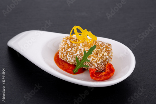 Fish and meat canapés for visiting catering, for holidays and ceremonies, for restaurant, menu