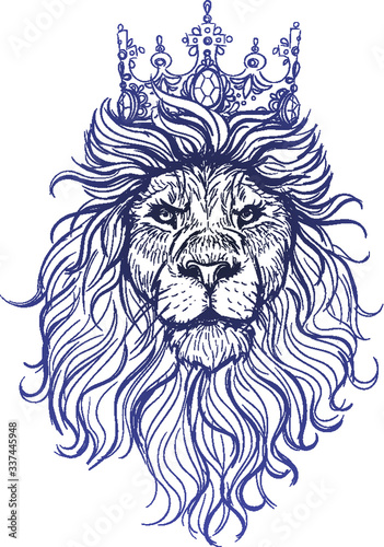 Fototapeta Naklejka Na Ścianę i Meble -  Vector Black and White Lion King Sketch Illustration