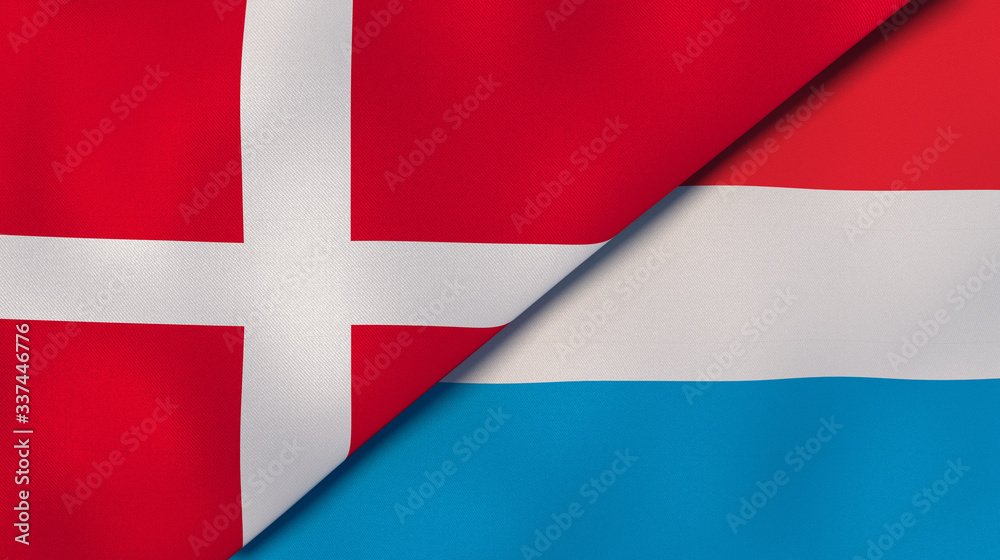 Fototapeta premium The flags of Denmark and Luxembourg. News, reportage, business background. 3d illustration