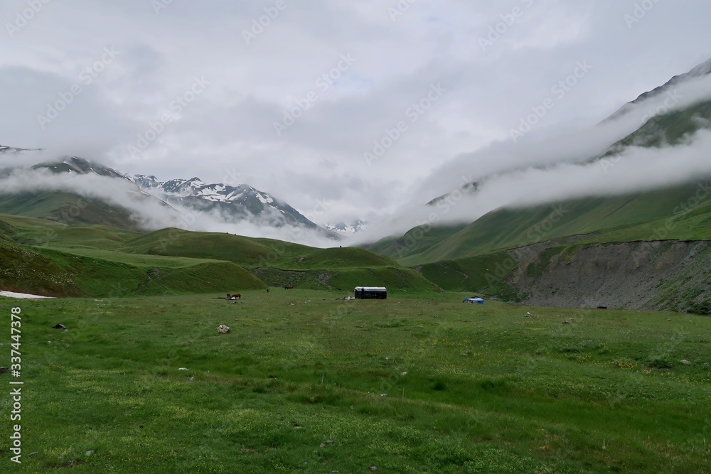 Fototapeta premium Hiking through Tusheti in Georgia