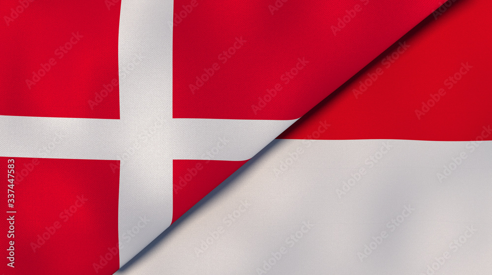 Fototapeta premium The flags of Denmark and Monaco. News, reportage, business background. 3d illustration
