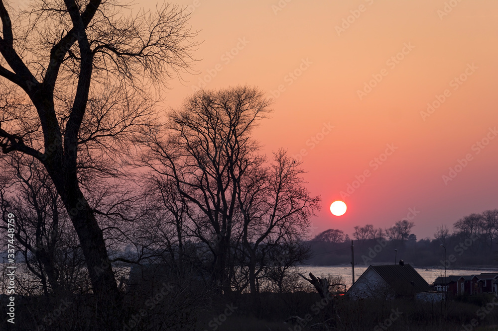 View into the sunset at the Scandinavian Baltic Sea coast near Trelleborg.