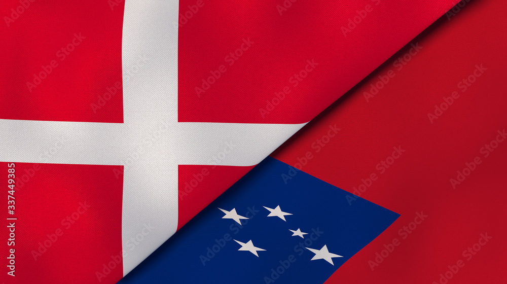 Fototapeta premium The flags of Denmark and Samoa. News, reportage, business background. 3d illustration