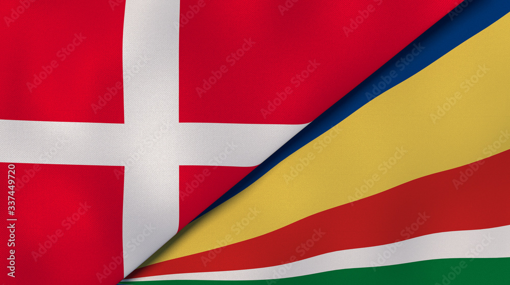 Obraz premium The flags of Denmark and Seychelles. News, reportage, business background. 3d illustration