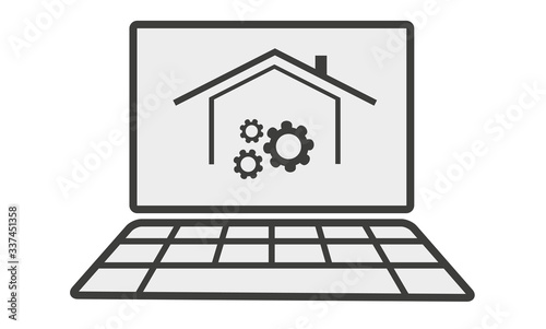 Flat and isolated illustration icon of working at home