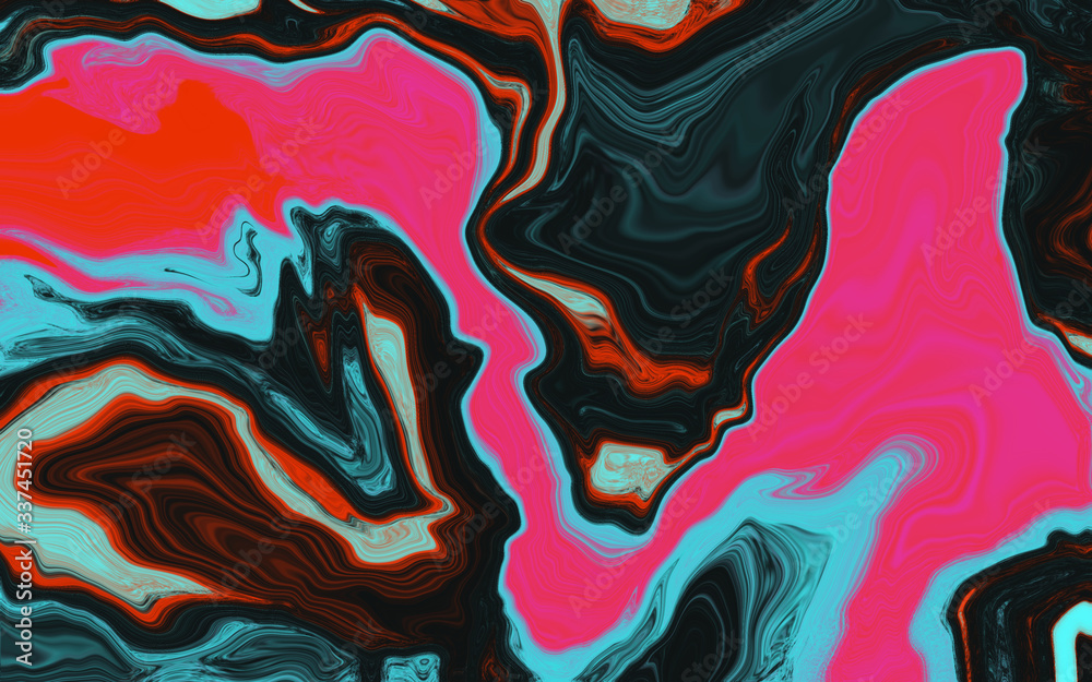 Obraz premium Liquid uneven marble pattern with light highlights. Abstract acrylic background. Texture of a work of art. The effect of fluid art. The abstract work of art is smeared and splattered with paint.