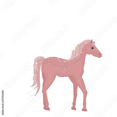 single illustration of a small foal of pink and beige color