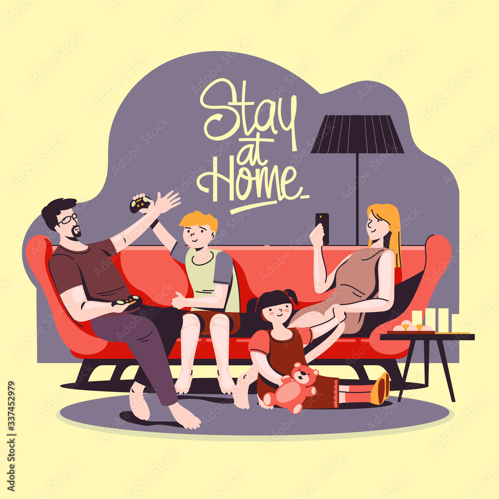 Stay Home on Quarantine During the Coronavirus Epidemic. Family enjoy the activity at home