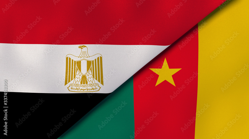 The flags of Egypt and Cameroon. News, reportage, business background. 3d illustration