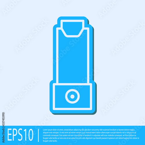 Blue line Inhaler icon isolated on grey background. Breather for cough relief, inhalation, allergic patient.  Vector Illustration