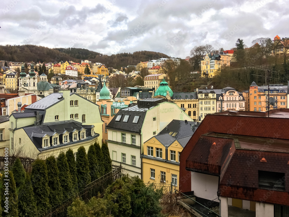 Fototapeta premium View of Karlovy Vary from above