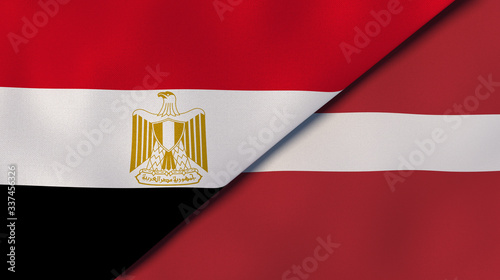 The flags of Egypt and Latvia. News, reportage, business background. 3d illustration photo