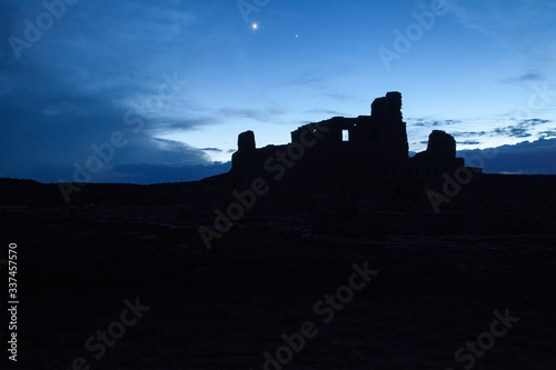 Silhouette of old mission under the night skys
