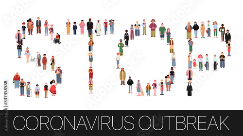 Stop coronavirus outbreak COVID-19. Social Media campaign aimed at preventing the spread of the SARS-CoV-2. Socially diverse multicultural and multiracial people on an isolated white background