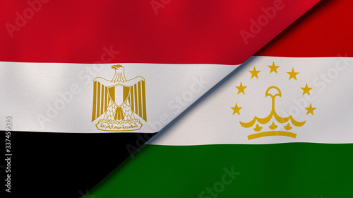 The flags of Egypt and Tajikistan. News, reportage, business background. 3d illustration photo