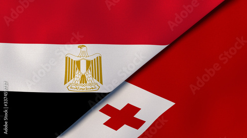 The flags of Egypt and Tonga. News, reportage, business background. 3d illustration photo