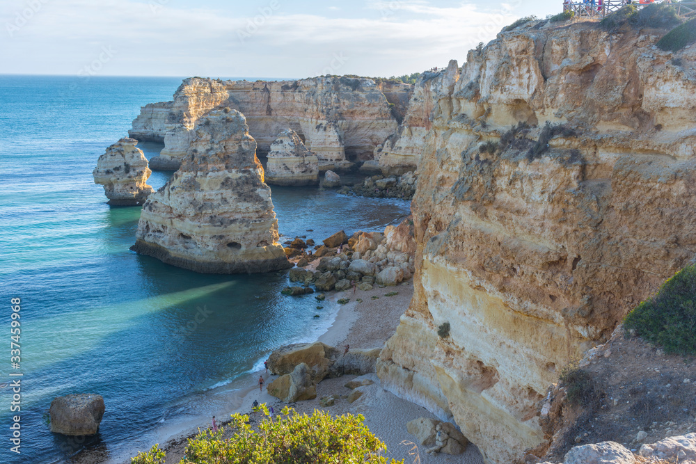 Panoramic of Marinha beach is one of the most emblematic and famous beaches of Portugal, located on the coast of the Atlantic in the municipality of Lagoa, Algarve,
