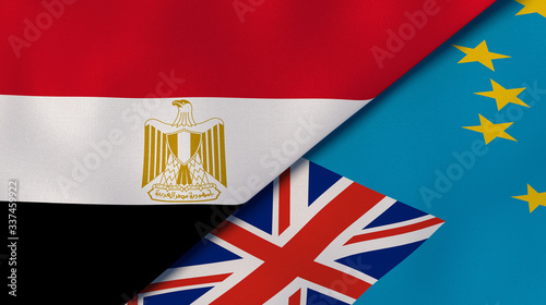 The flags of Egypt and Tuvalu. News, reportage, business background. 3d illustration photo