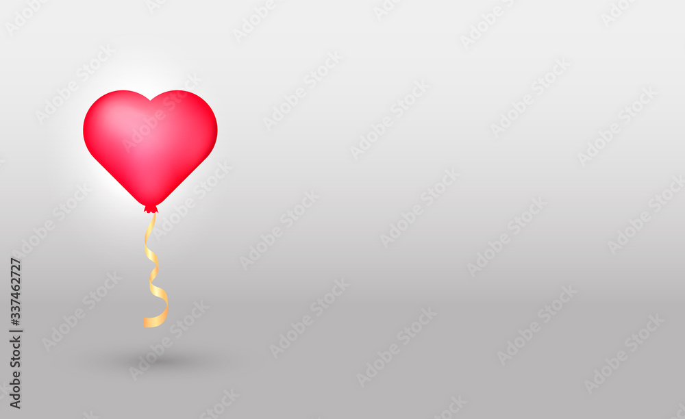 Minimalism style. Heart air balloons on a grey background. Vector stock illustration for banner or poster
