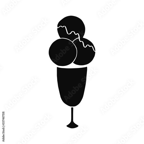 Vector logo with ice cream balls with chocolate or jam for a cafe, ice cream parlor. Simple flat icon, logotype with sundae, gelato, sorbet, frozen yogurt isolated on a white background