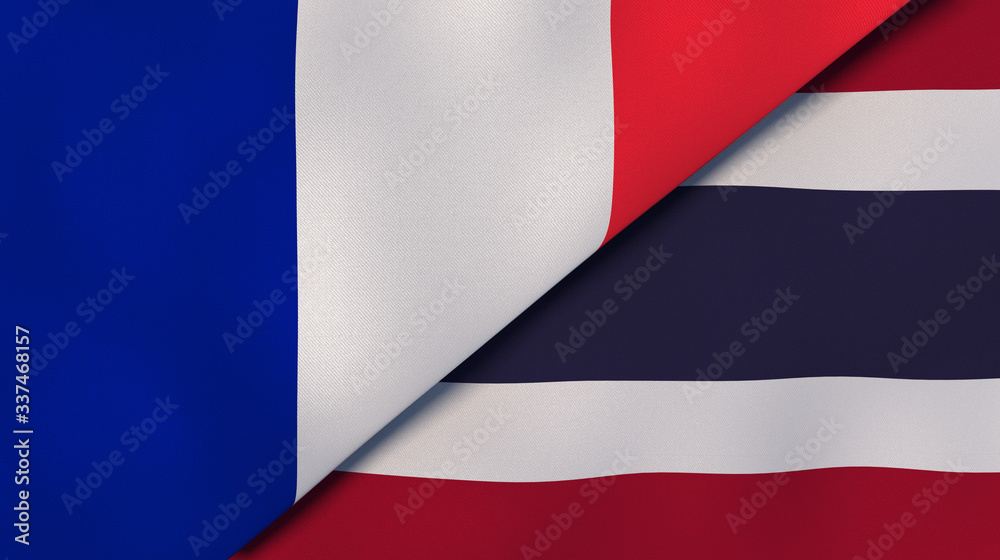The flags of France and Thailand. News, reportage, business background. 3d illustration