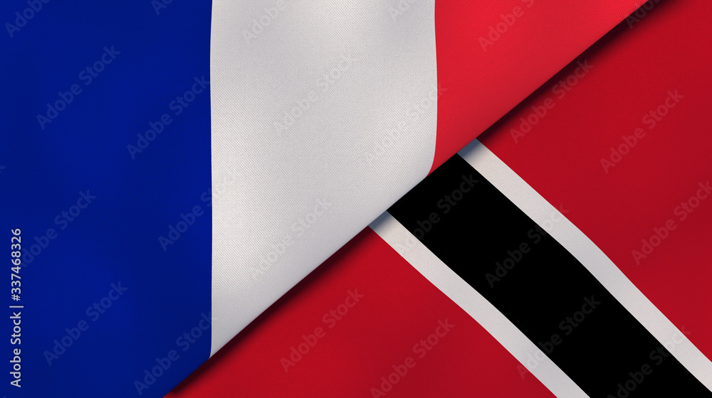 The flags of France and Trinidad and Tobago. News, reportage, business background. 3d illustration The flags of France and Trinidad and Tobago. News, reportage, business background. 3d illustration