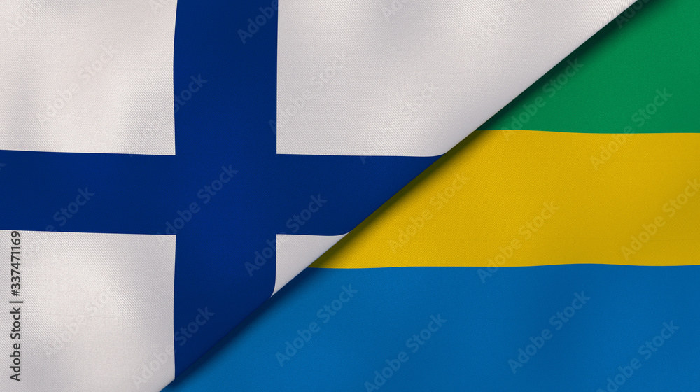 Obraz premium The flags of Finland and Gabon. News, reportage, business background. 3d illustration