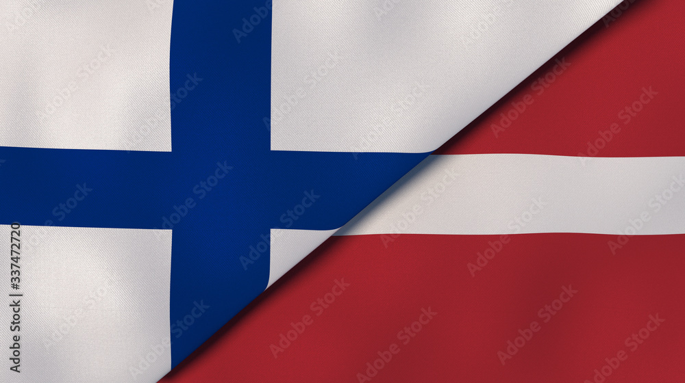 Fototapeta premium The flags of Finland and Latvia. News, reportage, business background. 3d illustration