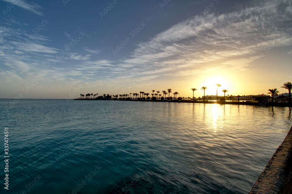 Sonnenaufgang , Landschaft, Ägypten,  Rotes Meer,  horizont, Winter,  Palmen