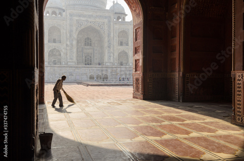 Mosque sweeper at the Taj Mahal, Agra, India