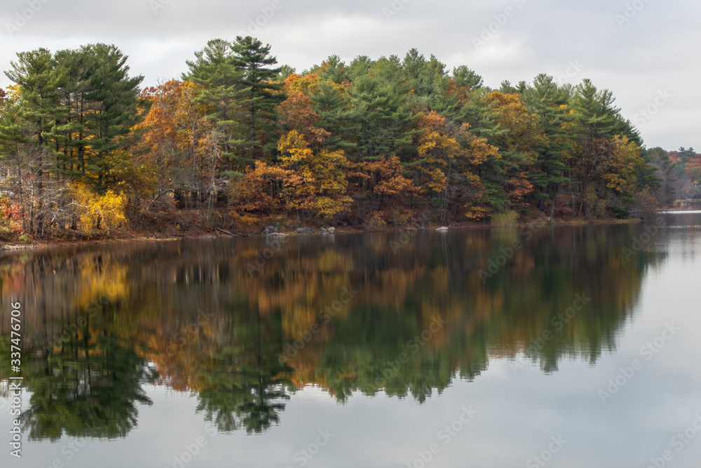 Fall color tour near Birch Pond in New England