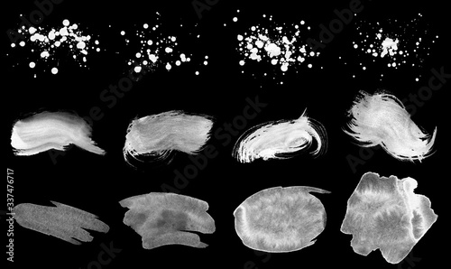 Vector set of white paint splashes, drops and smears