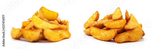 fried Potato wedges. Fast food. Isolated on white