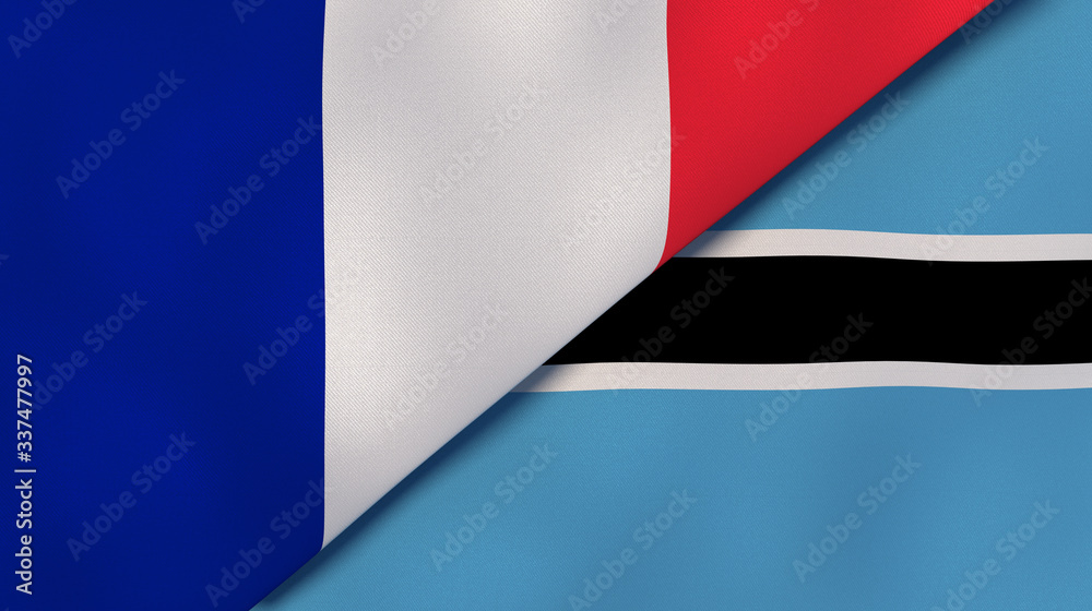 The flags of France and Botswana. News, reportage, business background. 3d illustration