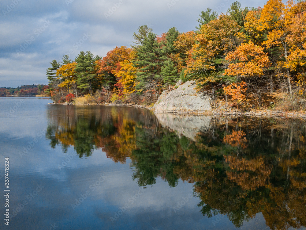 Fall color tour at Birch Pond in New England