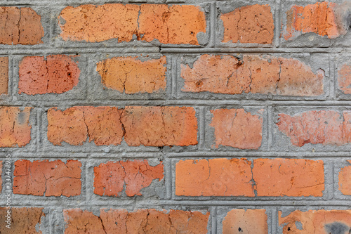 Red bricks old retro wall texture close up background. Rough pattern surface 