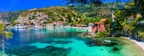 Most beautiful greek coastal villages - colorful Assos in Cefalonia. Ionian islands of Greece
