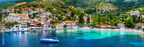 Colorful Greece series - beautiful coastal village Assos in Kefalonia. Ionian islands. Greek holidays