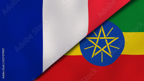 The flags of France and Ethiopia. News, reportage, business background. 3d illustration